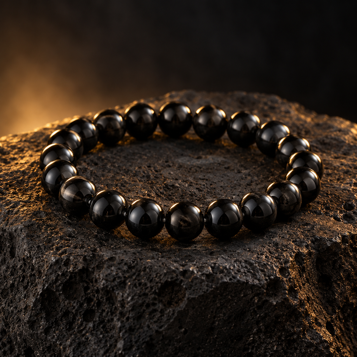Obsidian Force natural black obsidian bracelet on volcanic stone